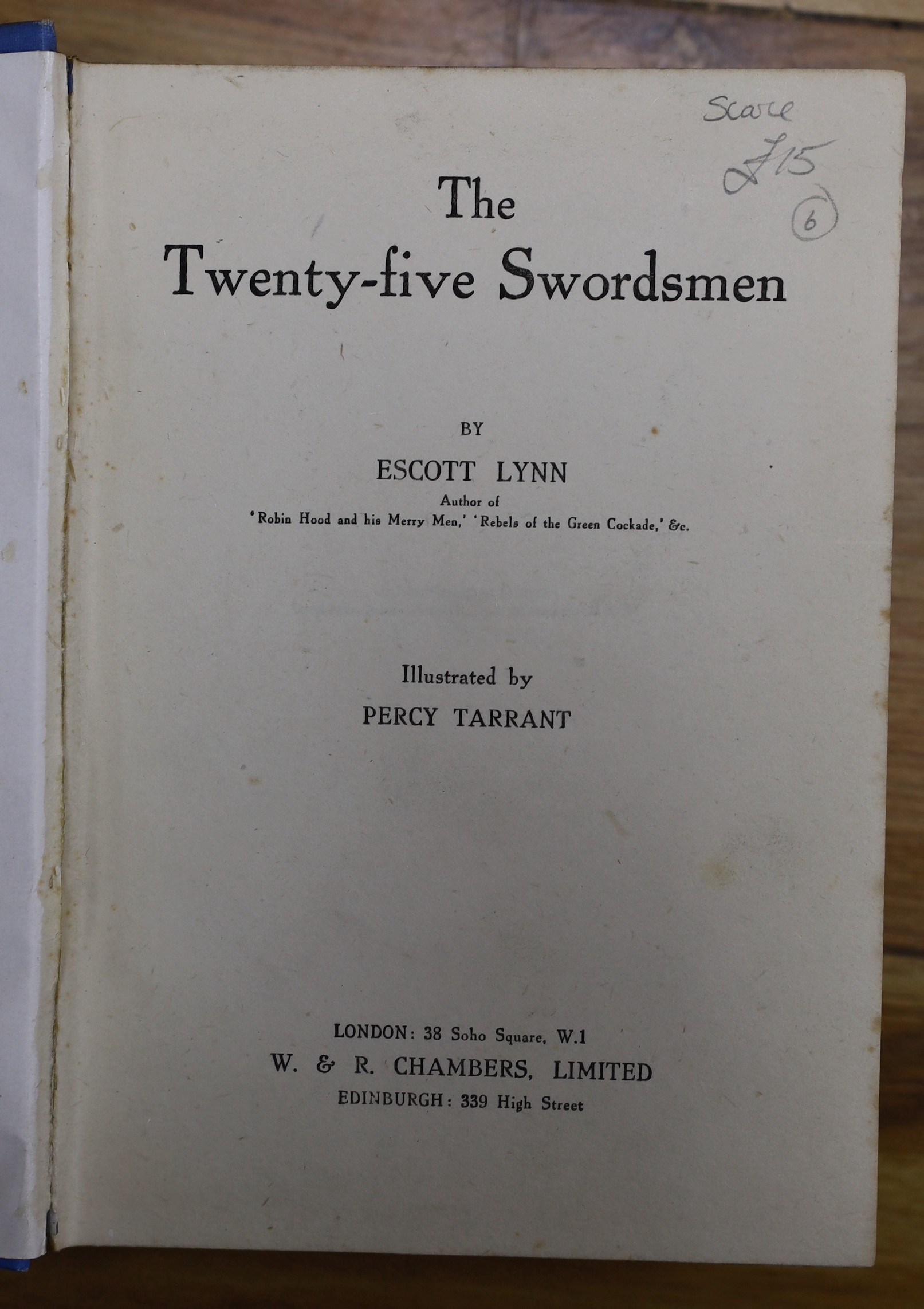 Original Artwork - Percy Tarrant (1879-1930) - A set of four en grisaille illustrations for The Twenty-five Swordsmen, by Escott Lynn, signed monograms, 19 x 13cms., framed, together with a copy of the book, circa 1905 (